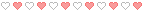 A row of bouncing pixelated pink and white hearts